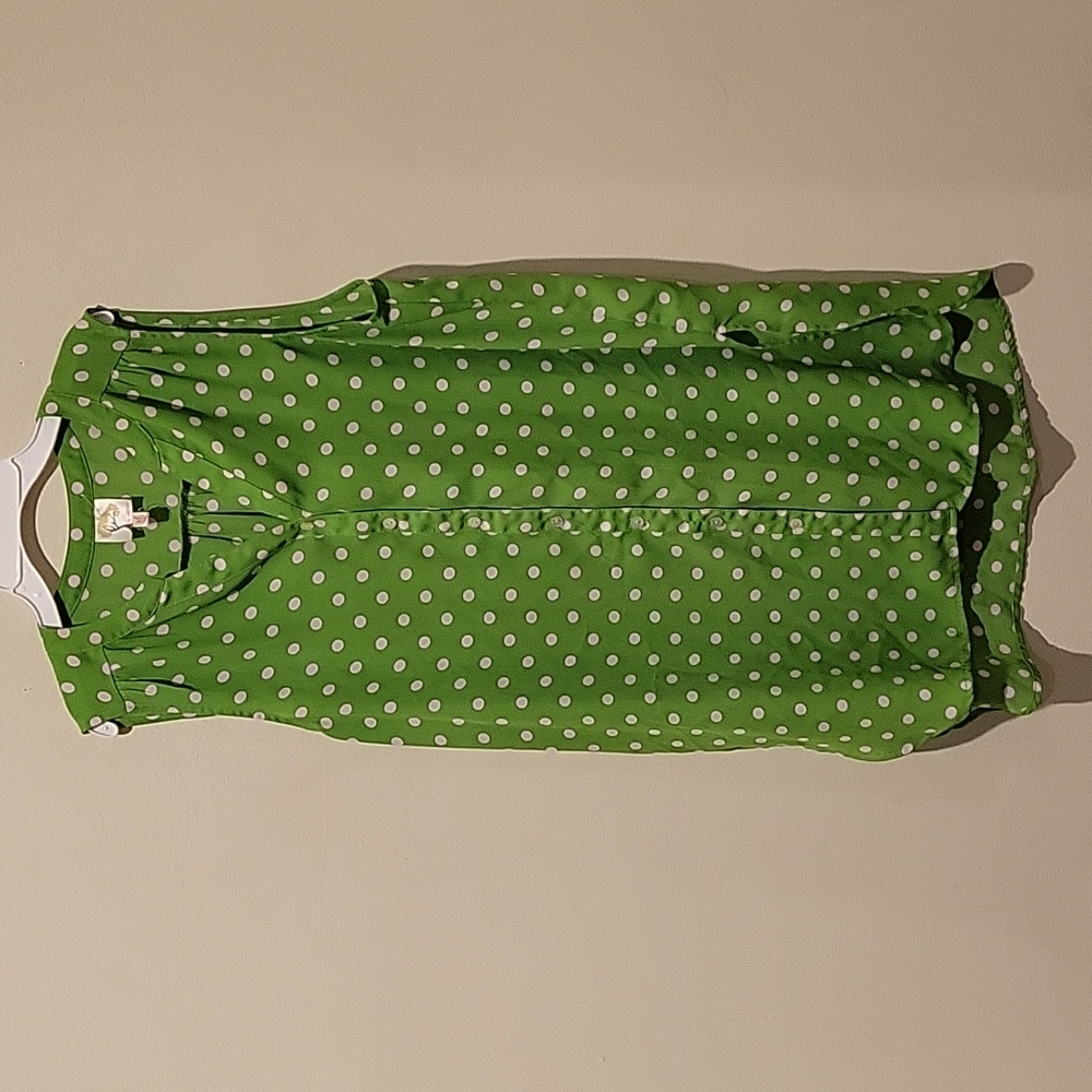 ❤️ ANTHROPOLOGIE FIG & FLOWER FLOWY BUTTON DOWN POLKA DOT SLEEVELESS TUNIC TOP
